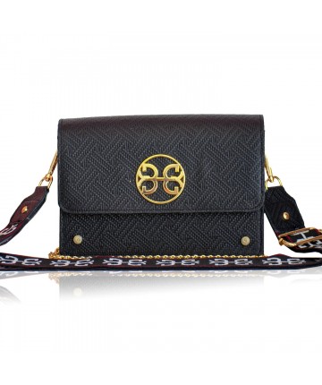 Lizy Leather Shoulder Bag - Black Textured Leather LZ13