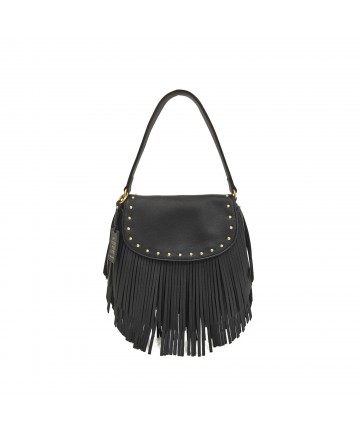 Fringe hobo mini shoulder bag PF2510B02 BLACK