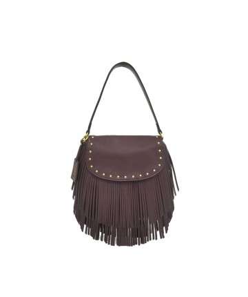 Fringe hobo mini shoulder bag PF2510B02-C60 Καφέ